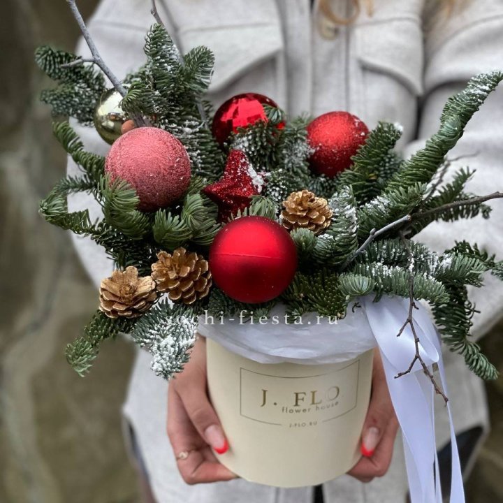 Новогодняя композиция в коробке ред в Махачкале