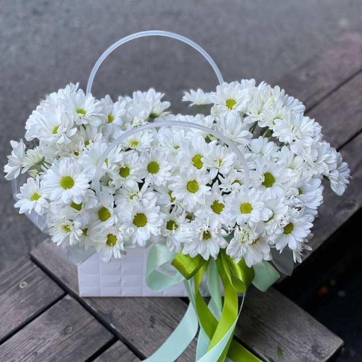 Сумка с хризантемами ромашками в Махачкале