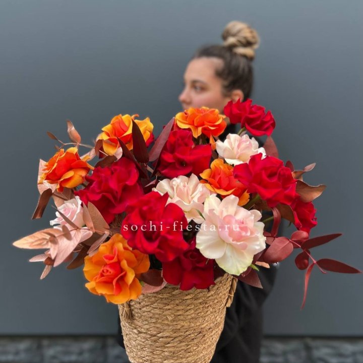 Авторский бокс "Роксана" в джутовом кашпо в Махачкале