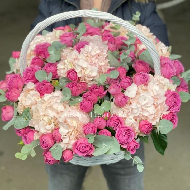 Корзина с гортензией и Мисти Баблс в Махачкале