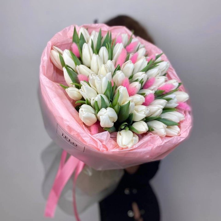 51 белый тюльпан "Рози" в Махачкале