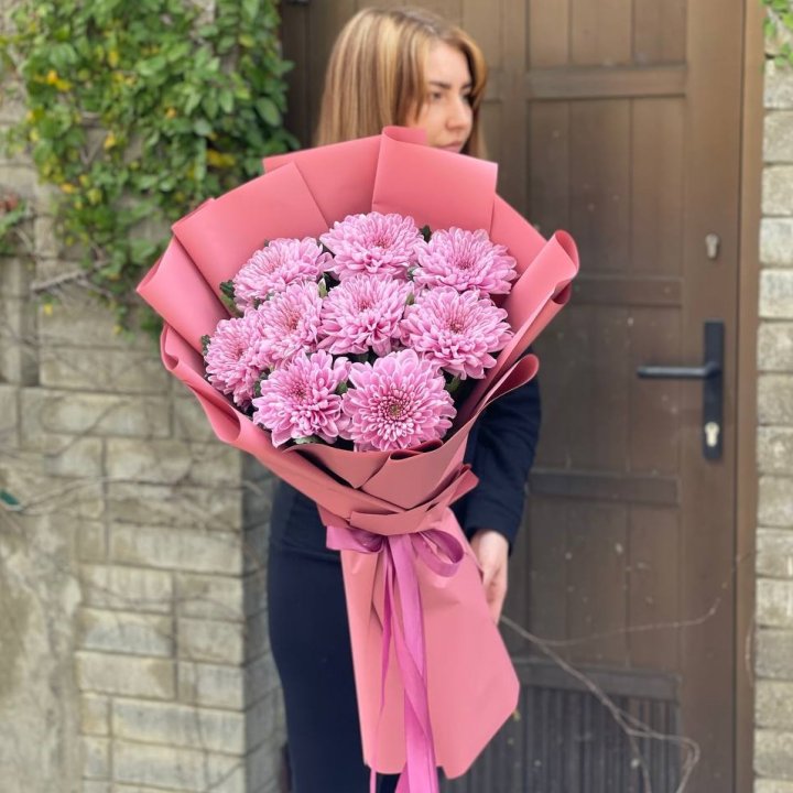 Букет хризантем розовый в Махачкале