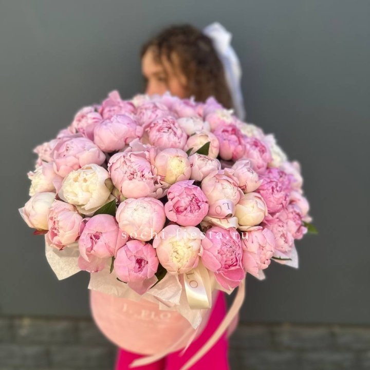 51 нежных пионов  в цилиндре в Махачкале