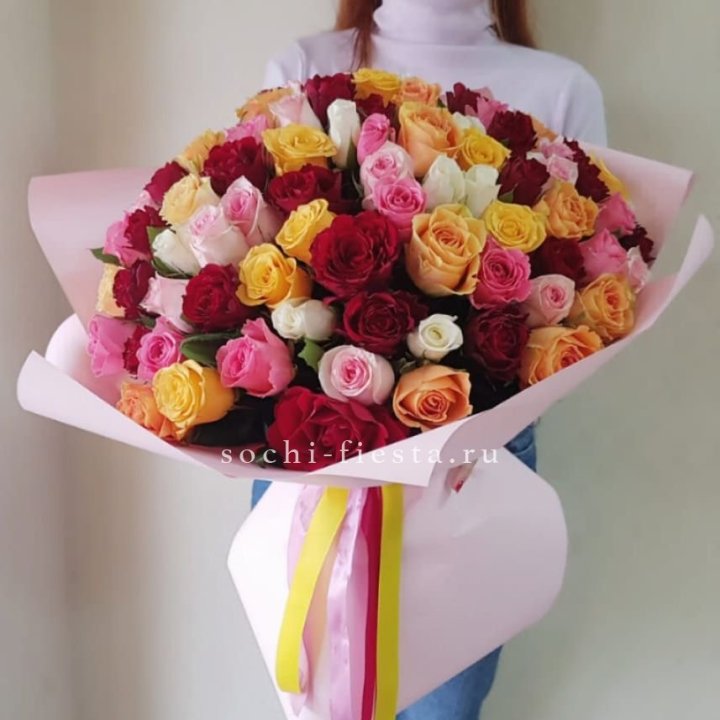 101 роза Кенийский микс "Нежность" в Махачкале