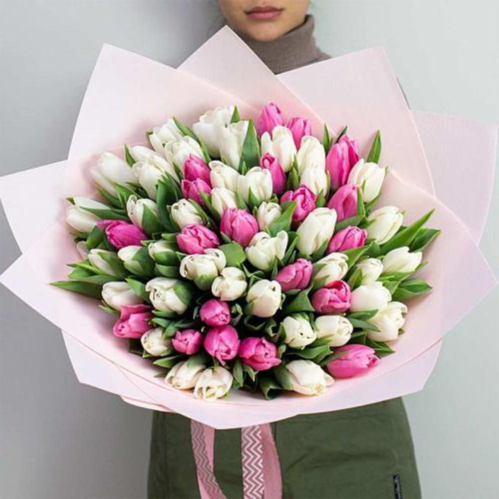 61 бело-розовый тюльпан в Махачкале