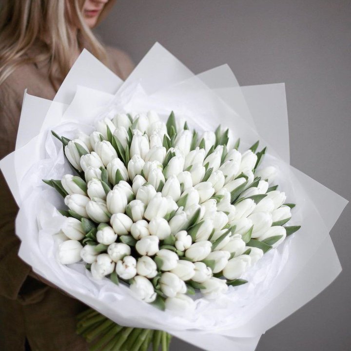 101 белый тюльпан в Махачкале