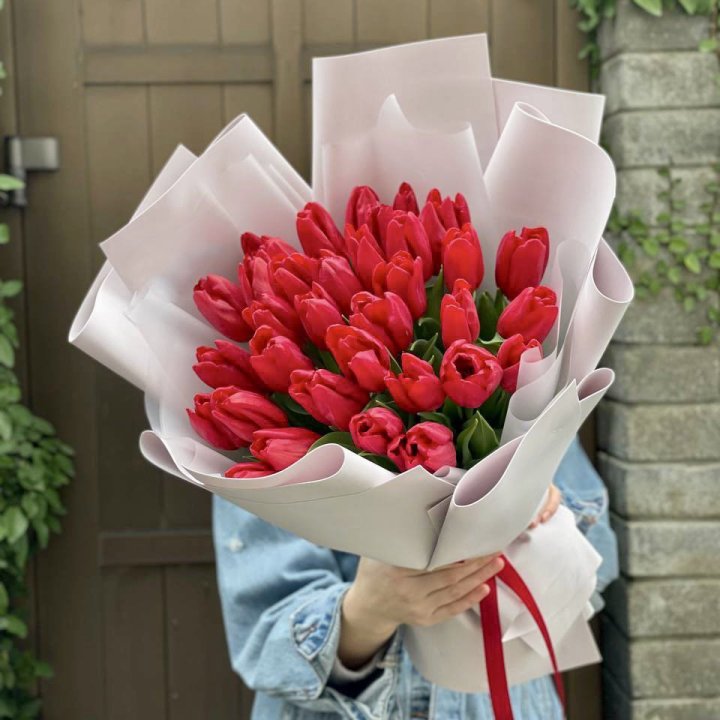 35 красных тюльпанов в Махачкале